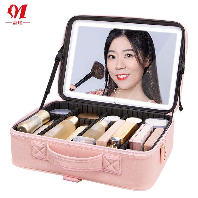 image-Cosmetic Bag with LED Mirror - Large Capacity Travel