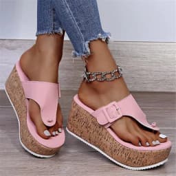 image-Women's Wedge Sandals - Pink Size 43 Herringbone