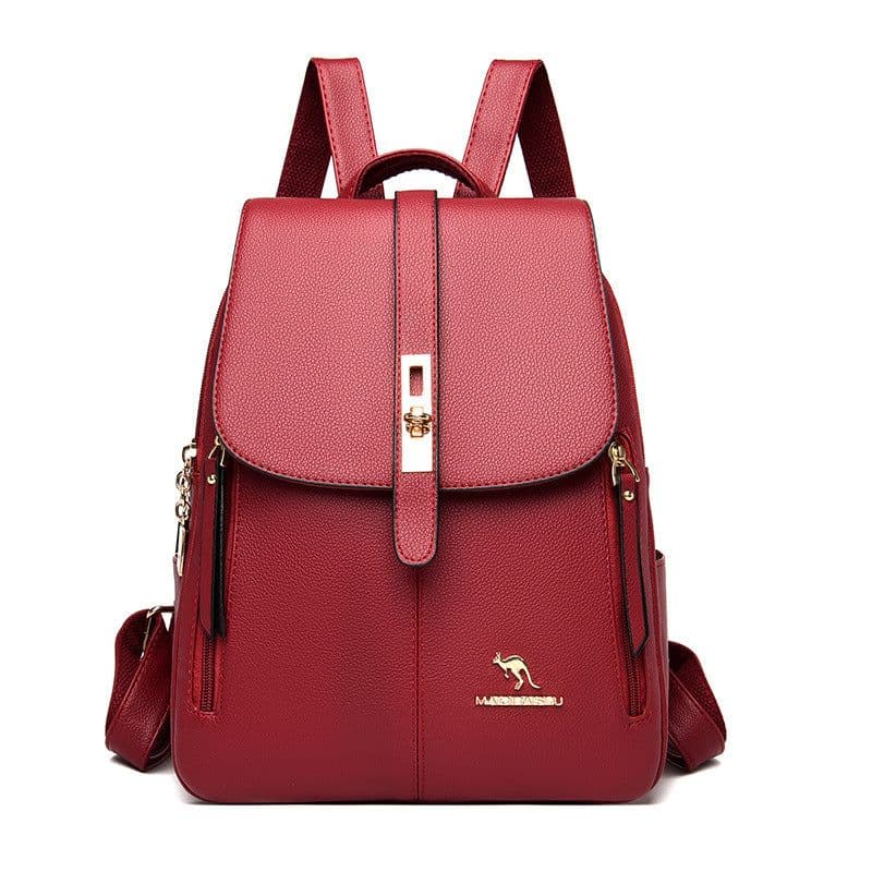 image-Women's Backpack - Black Soft PU Leather Waterproof