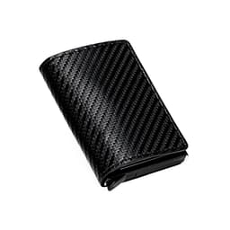 image-Amazon men's card bag straw mat pattern card holder men's business metal wallet aluminum alloy multi-card slot automatic card box