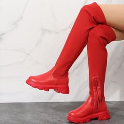 image-Women's Over-the-Knee Fly-Knit Boots - Thick Sole, Large Size, European Style