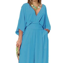 image-Women's V-Neck Jumpsuit - Loose Fit High Waist Polyester
