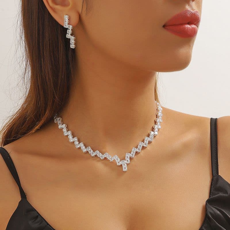 image-Crystal Zircon Bride Wedding Jewelry Set Necklace