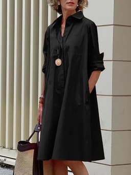 image-White Polyester Shirt Dress For Women Long Sleeve Loose Fit