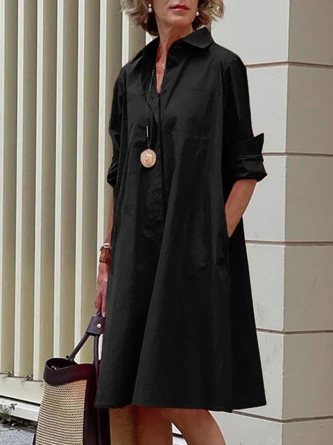 image-White Polyester Shirt Dress For Women Long Sleeve Loose Fit
