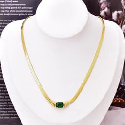 image-Titanium Steel Snake Chain Necklace - Gold Emerald
