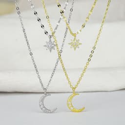 image-Qibao S925 Silver Star Moon Necklace for Women - 41-50cm
