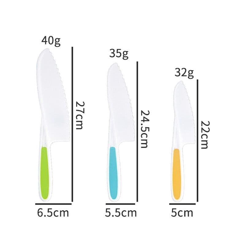 image-Children's Safety Knife Set - 3-Piece Plastic Fruit Kit, Wooden Chopping Board