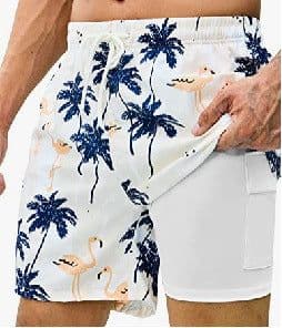 image-Men's 3D Print Swim Trunks - 2 Pack Quick Dry Stretch Shorts with Compression