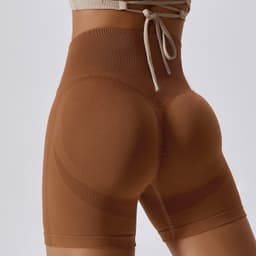 image-Light Gray Yoga Shorts - High Waist Women's Fitness