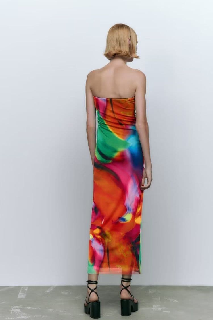 image-Women's Tube Top Dress - Gradient Patchwork L