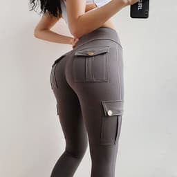 image-Women's Stretch Cropped Yoga Pants - Dark Gray High Waist