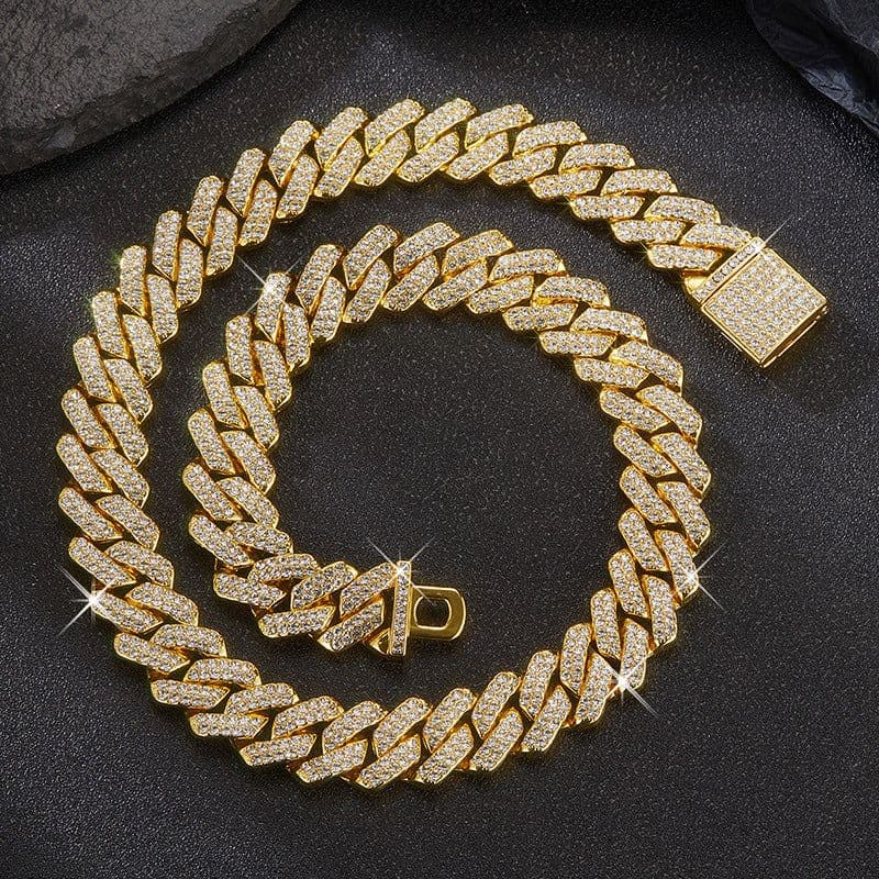image-Box Buckle 14mm Bar Cuban Chain Cross-Border Explosive Fashion Light Luxury Domineering Full Diamond Alloy Necklace Cross-border Exclusive Supply