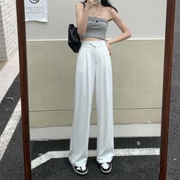 image-Women's High-Waist Wide-Leg Pants - Pink Polyester