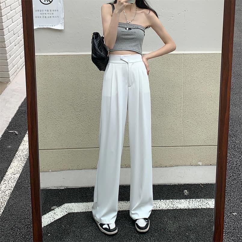 image-Women's High-Waist Wide-Leg Pants - Pink Polyester