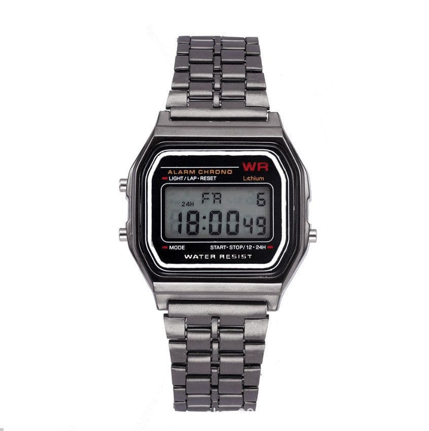 image-LED Digital Watch F91W - Steel Band 37mm Square Black