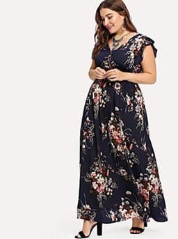 image-Women's Chiffon Dress - Ruffled Sleeves Elastic Waist Print