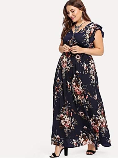 image-Women's Chiffon Dress - Ruffled Sleeves Elastic Waist Print