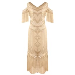 image-Retro Evening Sequin Dress - Apricot 1920s Style Midi Skirt - Elegant Party Dress
