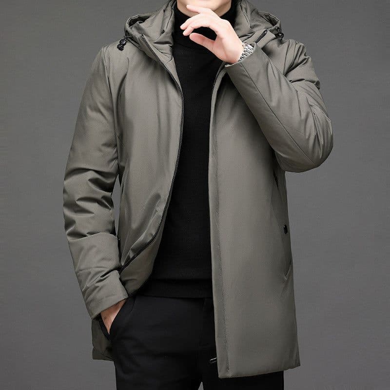 image-Cross-border supply Winter thickened mid-length hooded cotton coat for men Business casual thick down cotton coat for young and middle-aged people