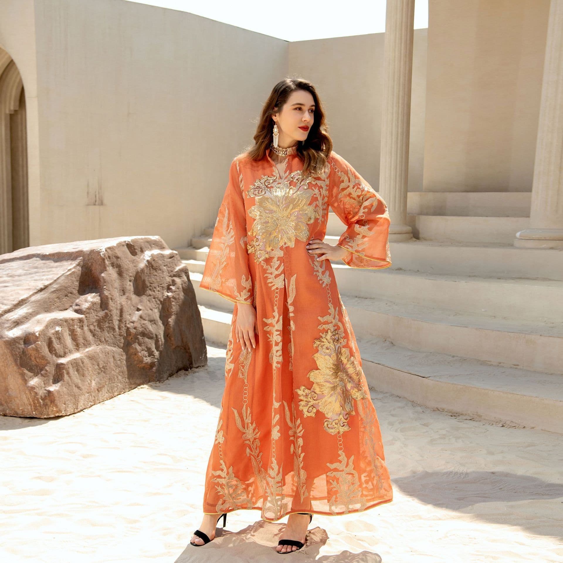 image-AB056 2023 European dress Muslim dress summer abaya fashion sequins Middle East foreign trade women's clothing