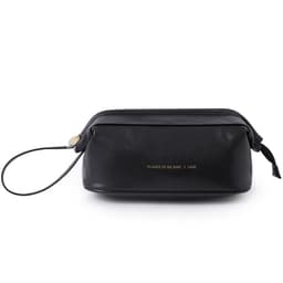 image-Portable Cosmetic Bag - Black PU Leather Pillow