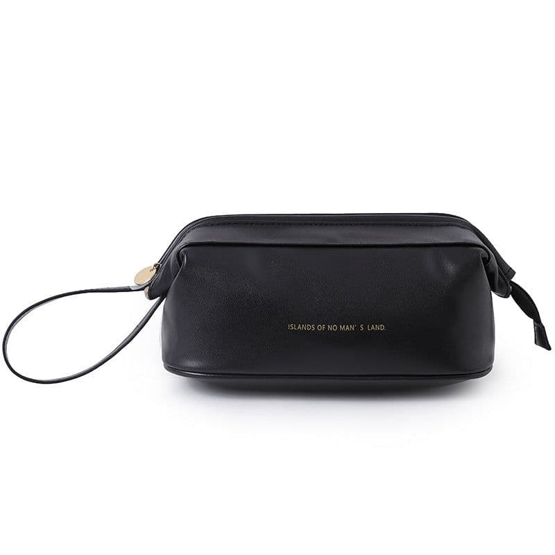 image-Portable Cosmetic Bag - Black PU Leather Pillow