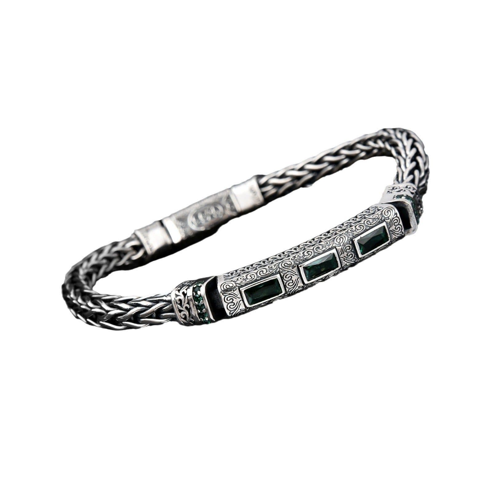 image-Seiko 925 Sterling Silver Bracelet, Men's Rattan Pattern, Unisex Jewelry, Retro Design