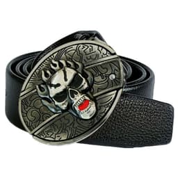 image-Men's Belt Knife - Trendy PU Leather, Alloy Buckle, 130cm