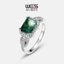 image-Amazon wish cross-border new product S925 silver green moss stone ring water grass agate ring light luxury fashion Europe and the United States