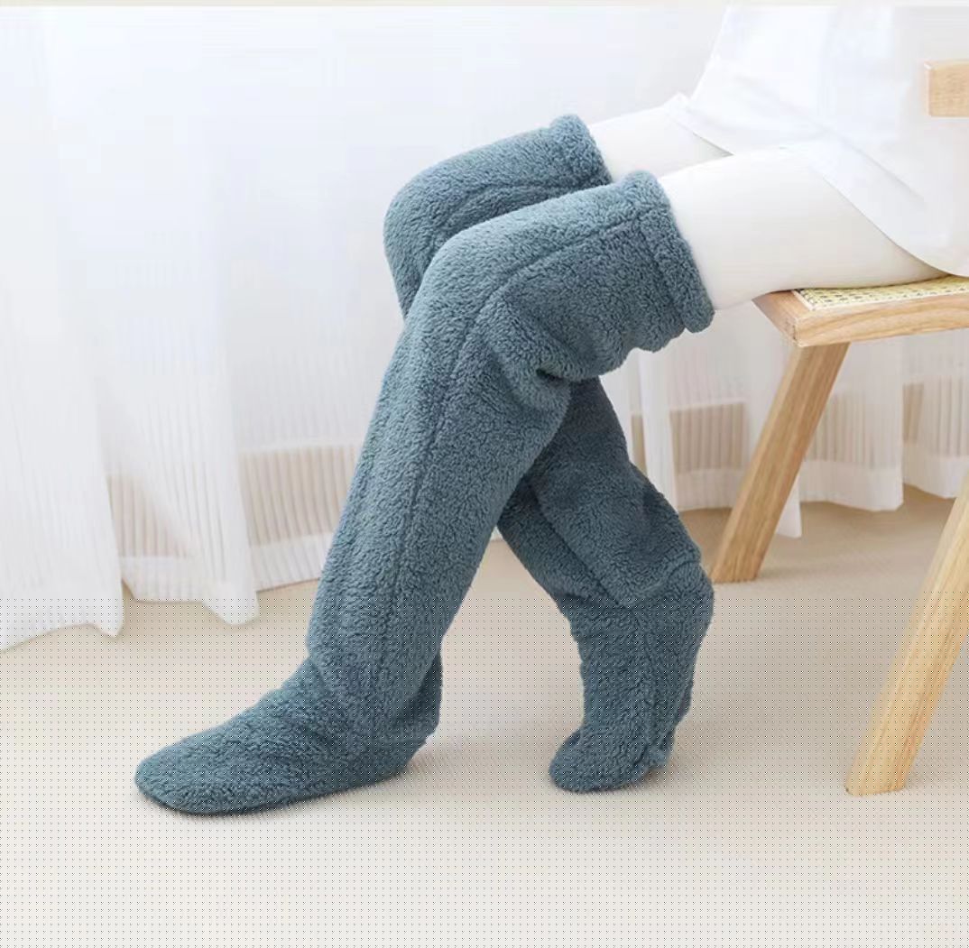 image-Women's Teddy Bear Floor Socks - Light Grey Knee High