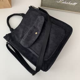 image-Canvas Khaki Corduroy Shoulder Bag - Vintage Square