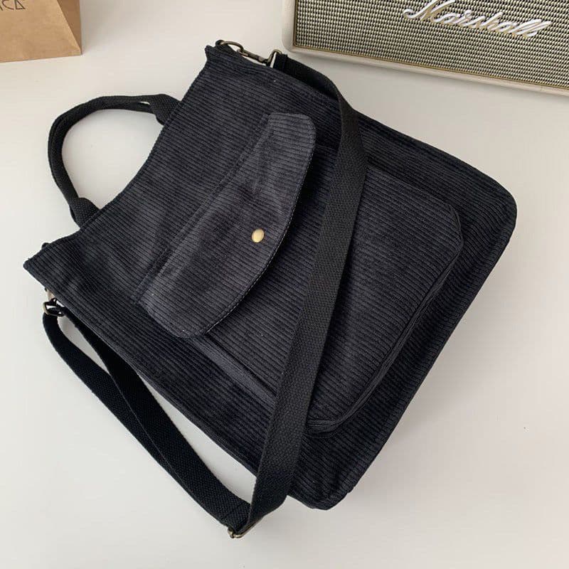 image-Canvas Khaki Corduroy Shoulder Bag - Vintage Square