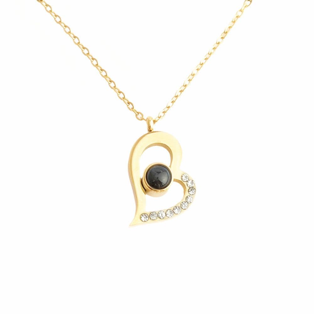image-100 Languages Heart Necklace - Silver Memory Projection