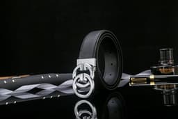 image-Men's Genuine Leather Belt - Black Smooth Buckle