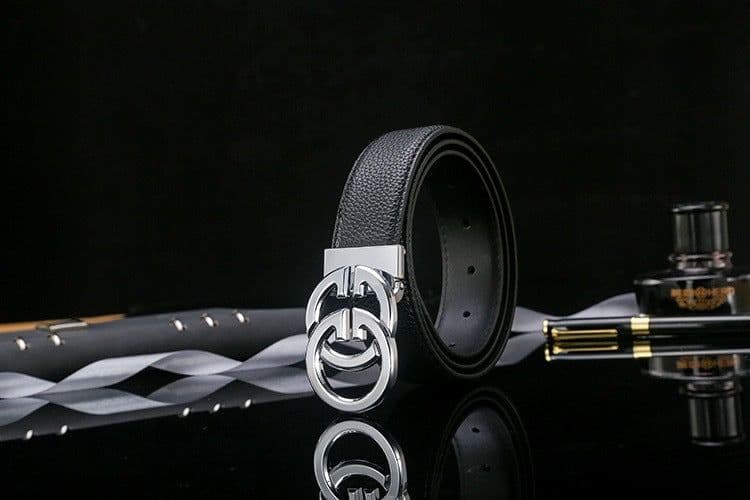 image-Men's Genuine Leather Belt - Black Smooth Buckle