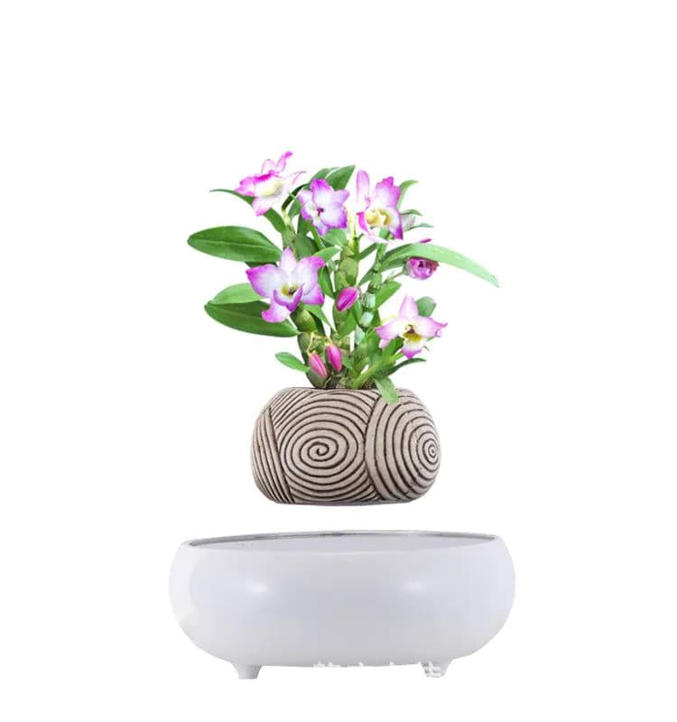 image-Creative magnetic levitation imitation ceramic flowerpot office personality desktop living room decoration balcony succulent potted planting decoration