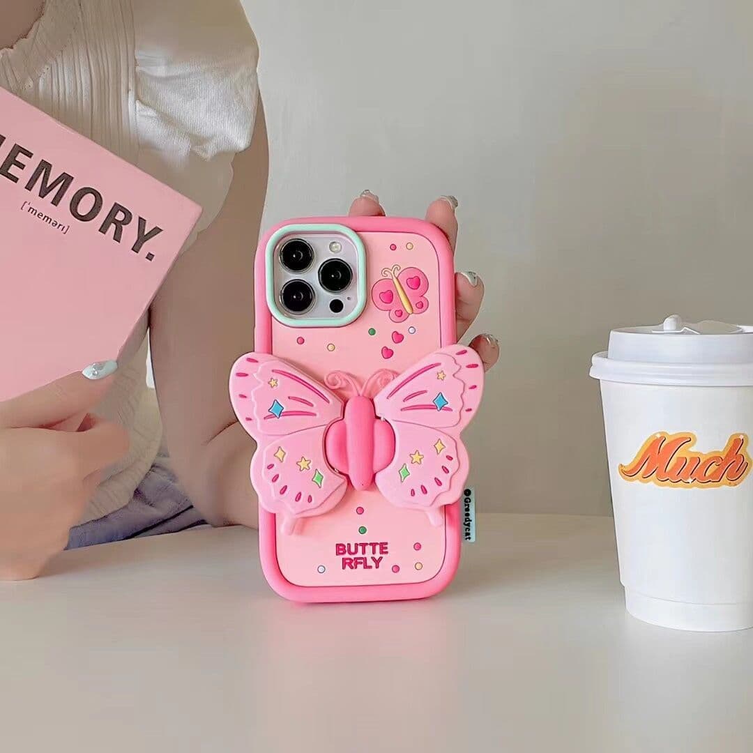 image-Sun Yi 3D Butterfly Stand - Silicone for iPhone 15/12/13/14 Pro Max - Anti-Fall