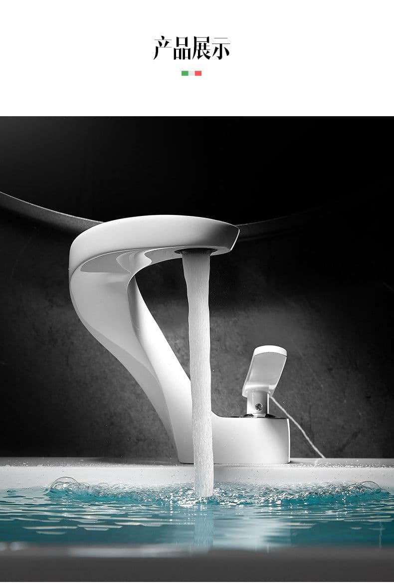 image-Copper Basin Faucet Hot Cold Mix White