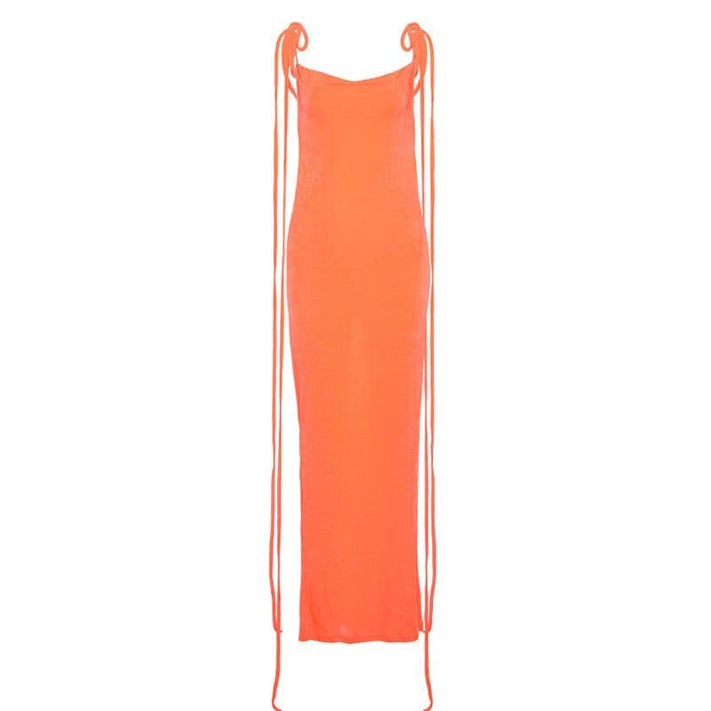 image-COKU 2022 Summer Backless Sling Dress - Apricot, High Waist, Slim-Fit