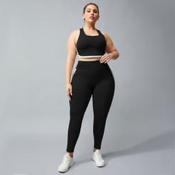 image-Women's Plus Size Yoga Set - Nude Color Block