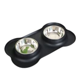 image-Silicone Pet Bowl - Cat Dog Anti-Spill Stainless Steel Double Bowl Placemat