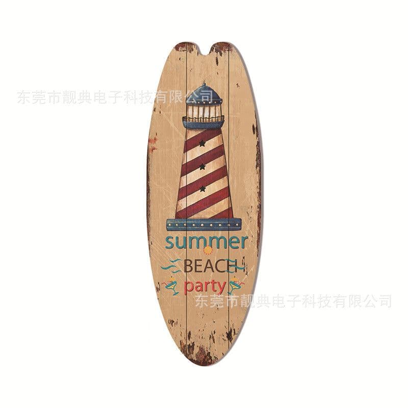 image-Wooden Surfboard Beach Theme Sign - Retro Decor for Bar or Wall