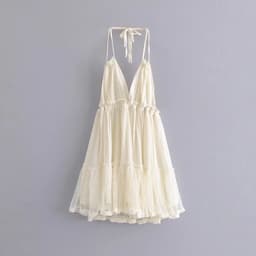 image-Foreign Trade 2022 Summer New European and American V-neck Waist Slim Hem Mesh Stitching Backless Suspender Dress Women