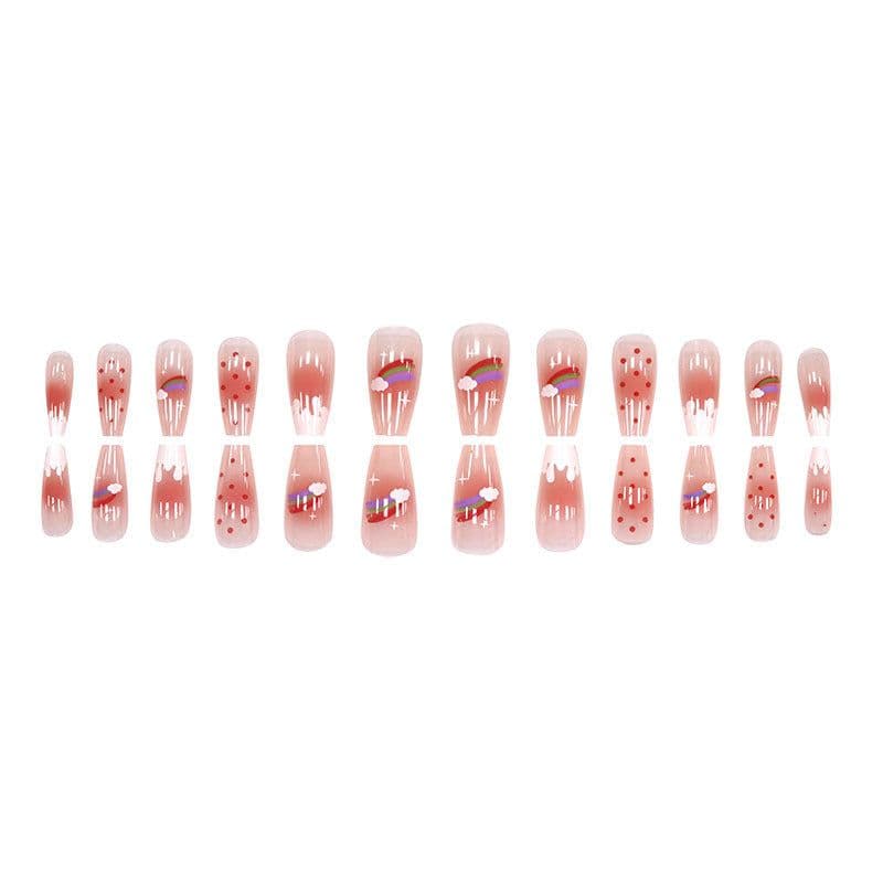 image-Winter fresh and simple pure lust style bride dance wear nails rainbow love rose fake nails wholesale
