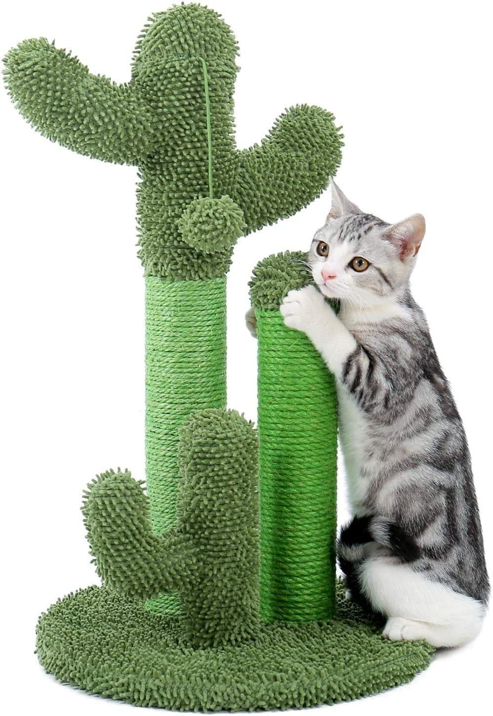 image-Cat Climbing Frame Saguaro Cactus Plant Indoor Toy - Green Wooden