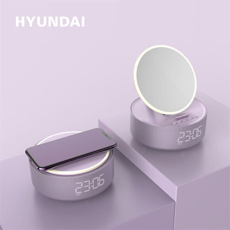 image-Multifunctional Wireless Cosmetic Mirror with Bluetooth Speaker & Alarm Clock