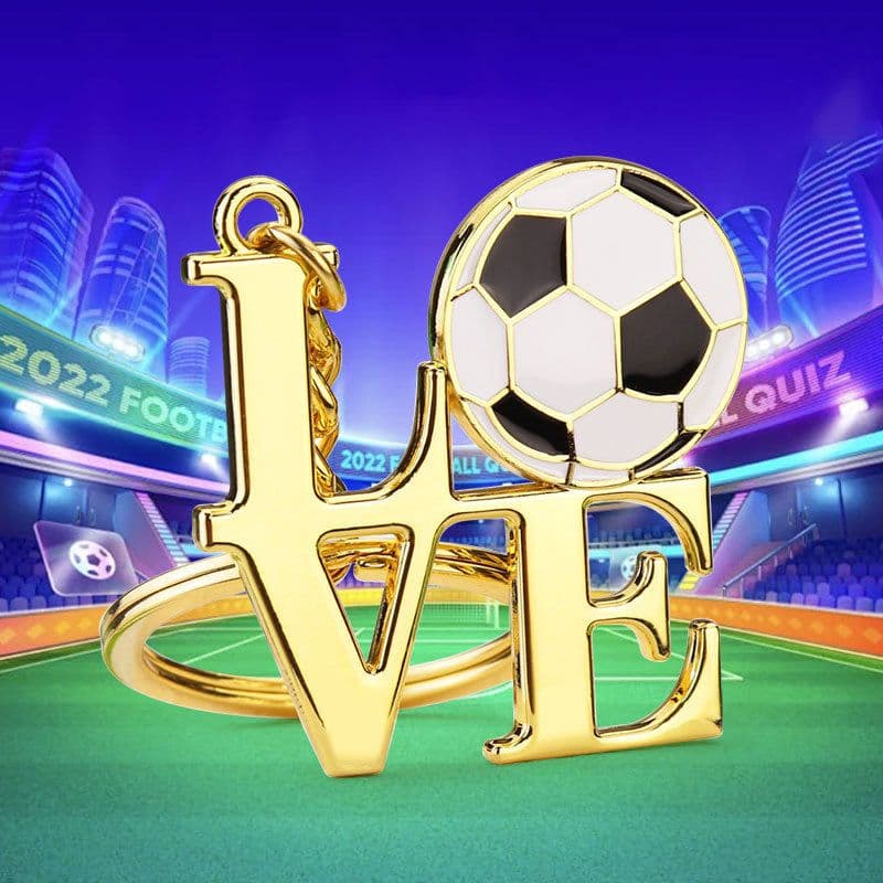 image-Football Keychain - Gold Zinc Alloy I Love Football Pendant