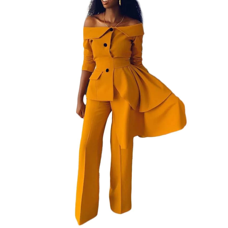 image-D3048M Amazon cross-border new European and beautiful women fashion temperament commuter suit trouser suit Africa two-piece suit