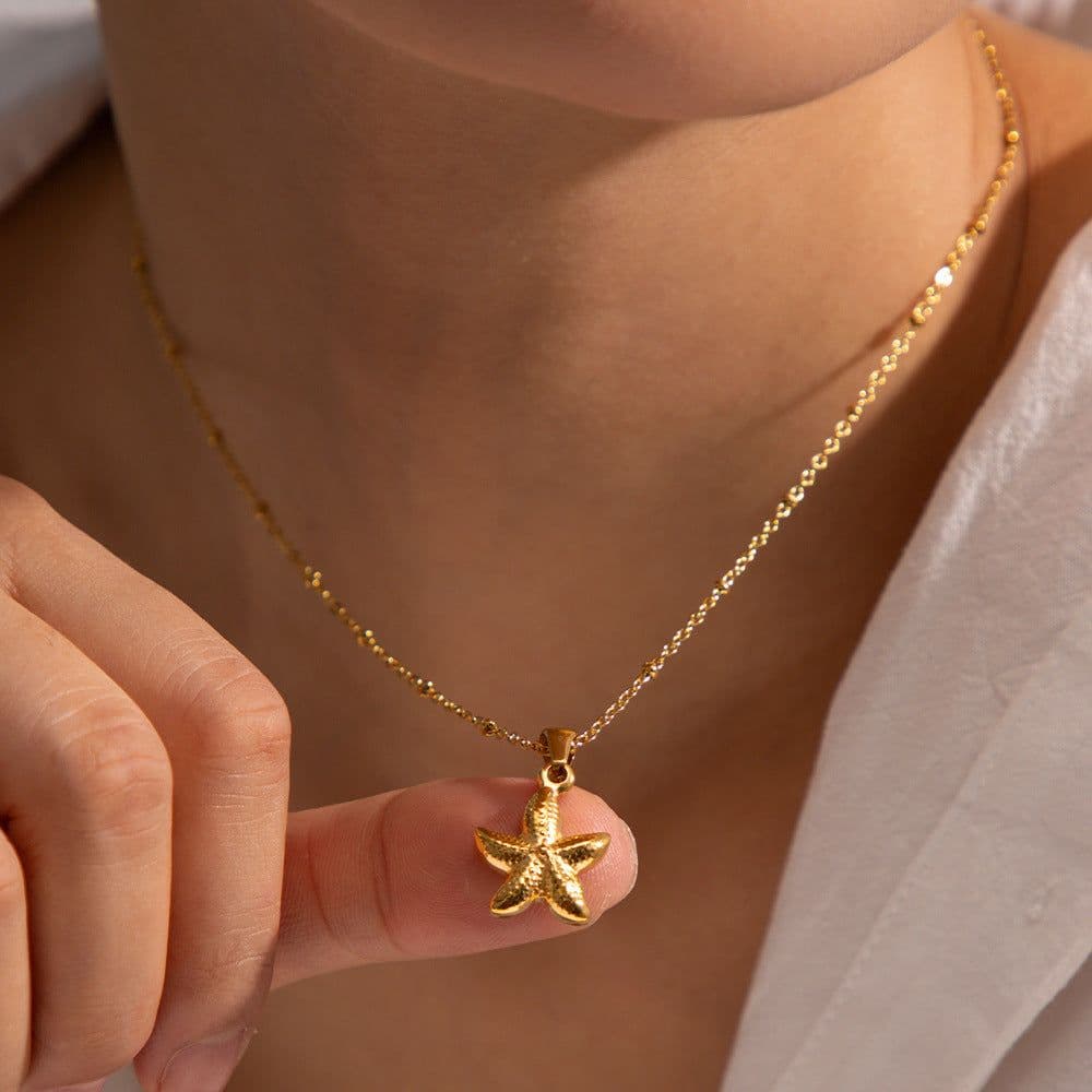 image-Starfish Pendant Necklace - Stainless Steel 41-50cm